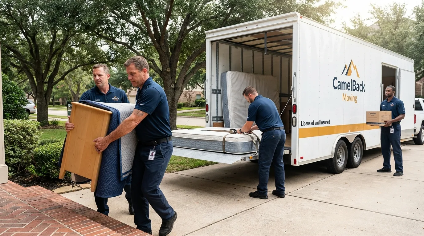 Crew loading residential truck for cross-state move from Millen, GA